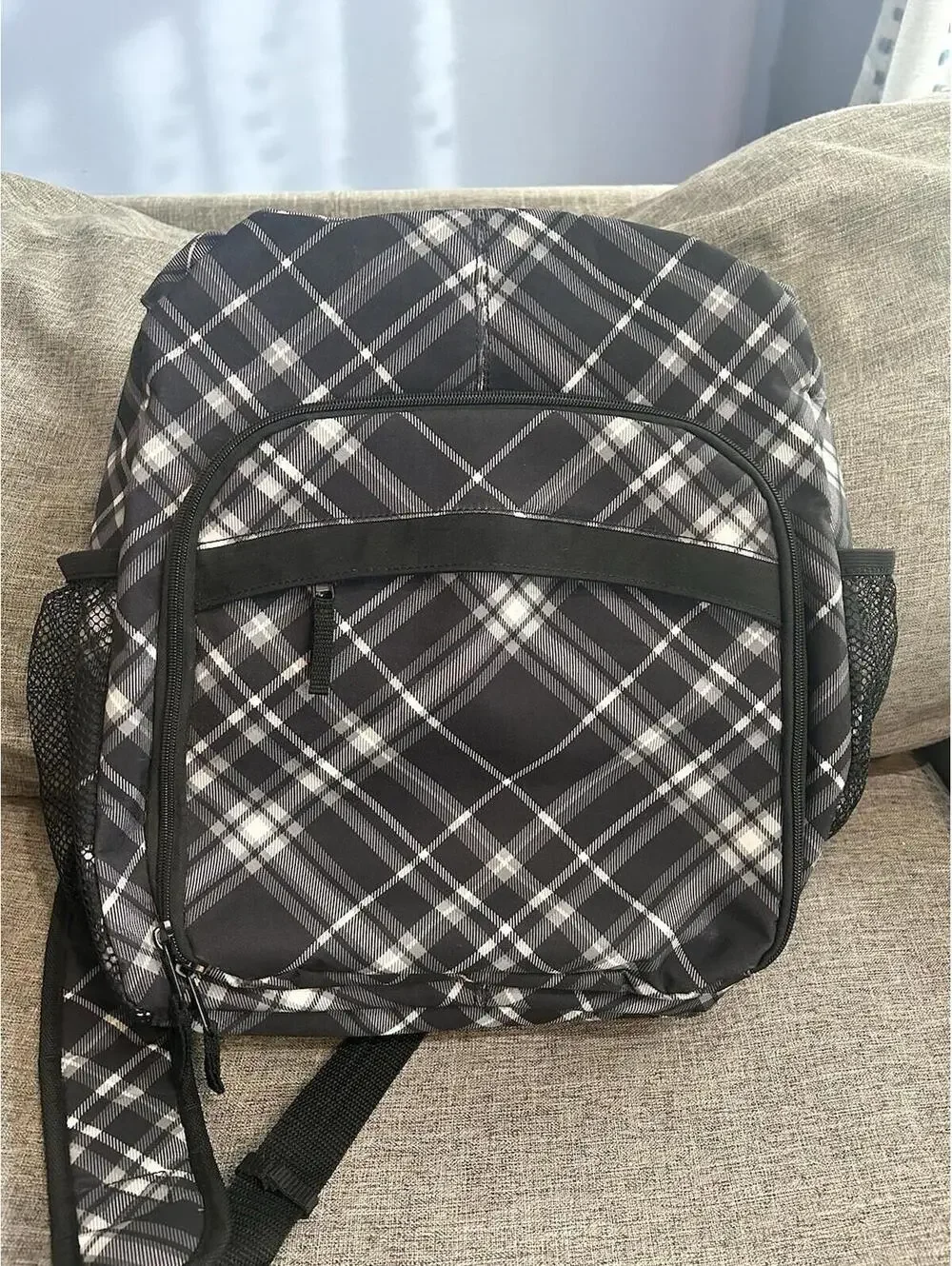 Thirty One Organizing Backpack Black Pick Me Plaid Pattern Sling Handle